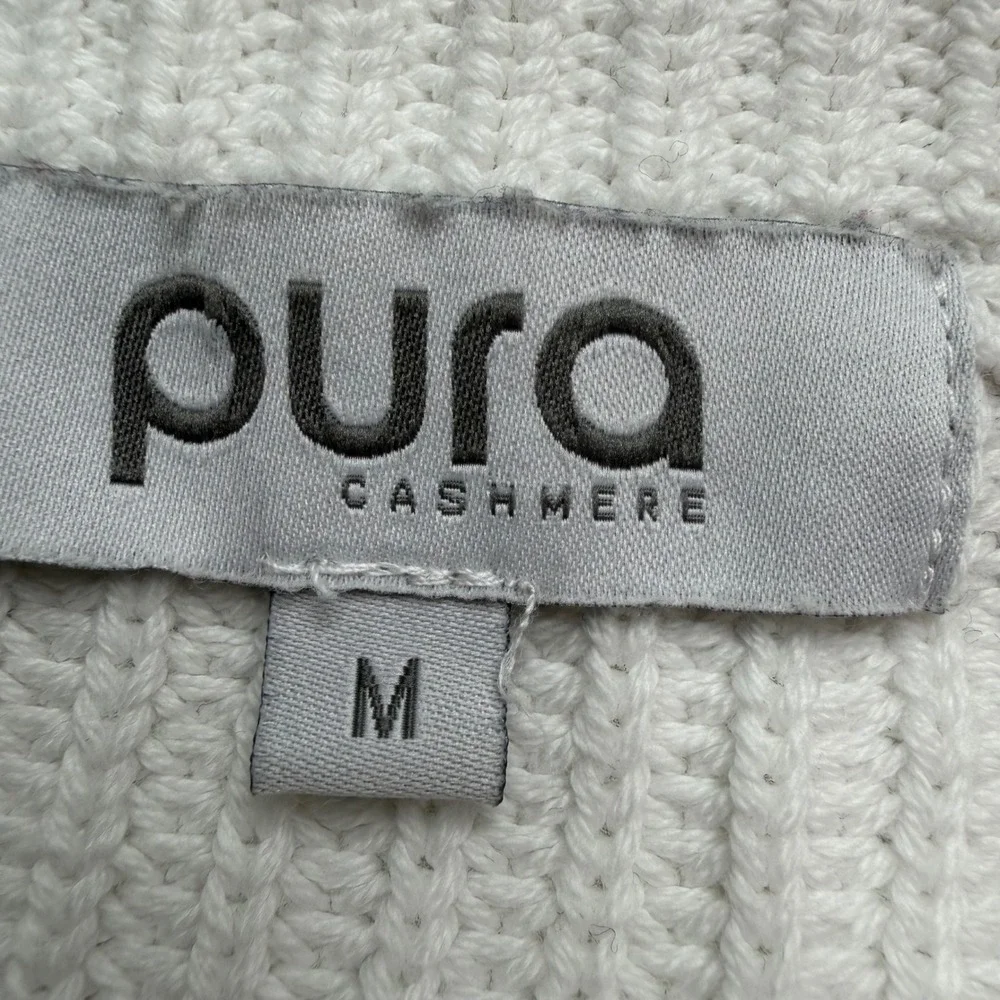 Pura Cashmere Women Cream Rib Knit Raglan Crewneck Sweater Size M Quiet Luxury